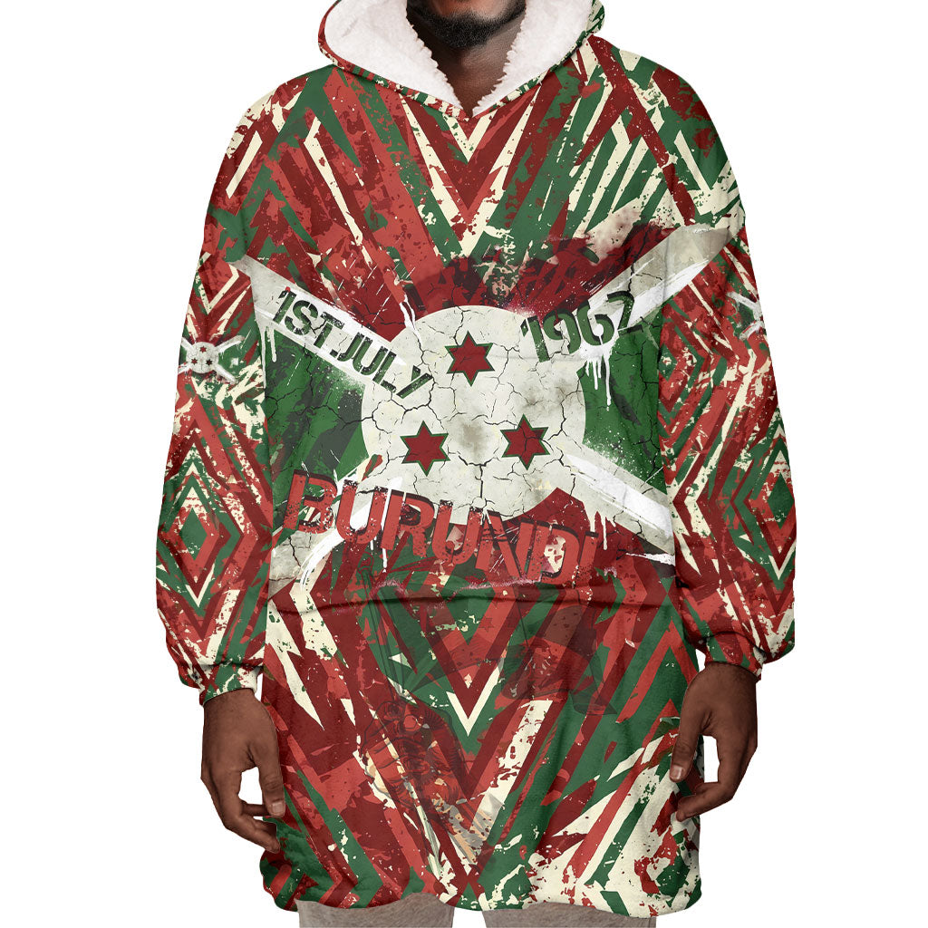 Burundi Independence Day Wearable Blanket Hoodie 1st July 1962 Distressed Grunge Flag Art - Broken Chains And Freedom Star