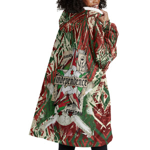 Burundi Independence Day Wearable Blanket Hoodie 1st July 1962 Distressed Grunge Flag Art - Broken Chains And Freedom Star