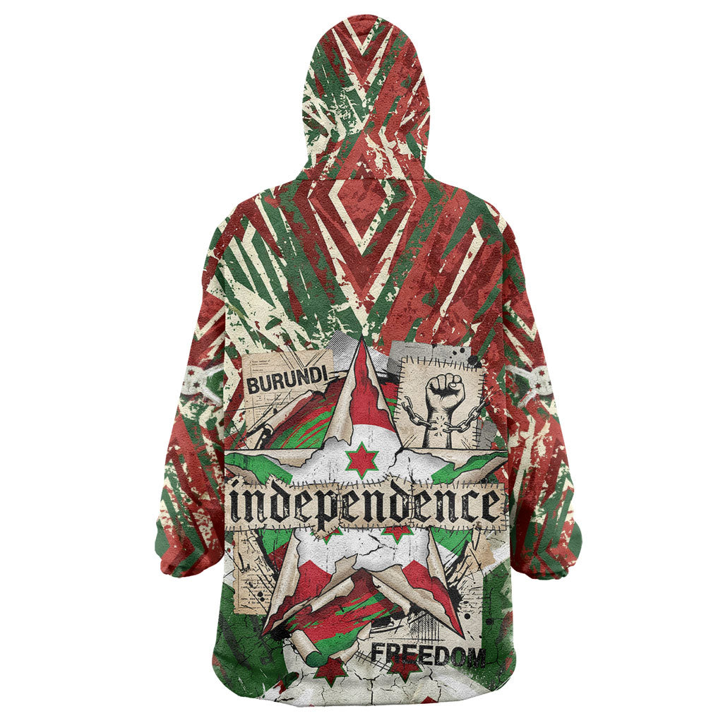 Burundi Independence Day Wearable Blanket Hoodie 1st July 1962 Distressed Grunge Flag Art - Broken Chains And Freedom Star