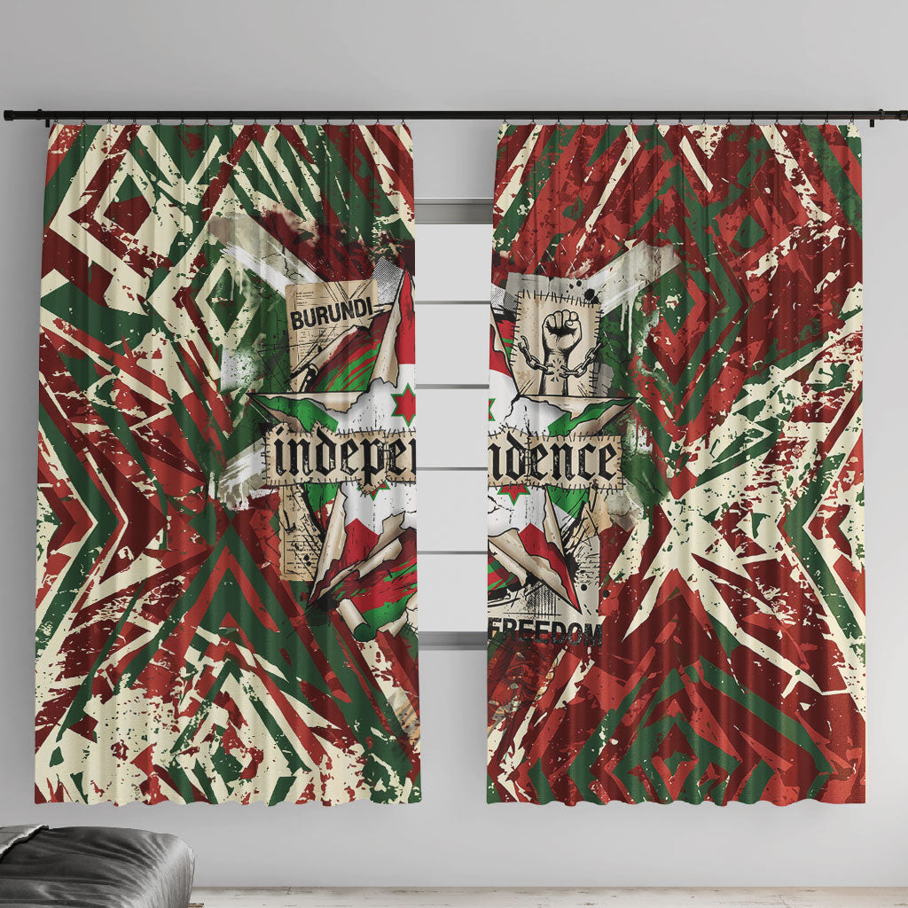Burundi Independence Day Window Curtain 1st July 1962 Distressed Grunge Flag Art - Broken Chains And Freedom Star