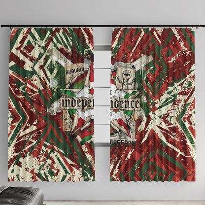 Burundi Independence Day Window Curtain 1st July 1962 Distressed Grunge Flag Art - Broken Chains And Freedom Star