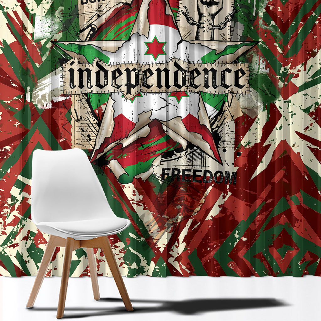 Burundi Independence Day Window Curtain 1st July 1962 Distressed Grunge Flag Art - Broken Chains And Freedom Star