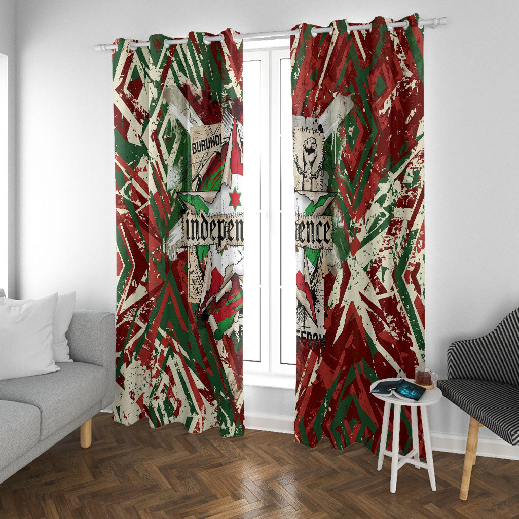 Burundi Independence Day Window Curtain 1st July 1962 Distressed Grunge Flag Art - Broken Chains And Freedom Star