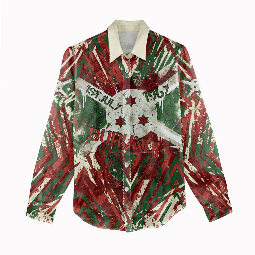 Burundi Independence Day Women Casual Shirt 1st July 1962 Distressed Grunge Flag Art - Broken Chains And Freedom Star
