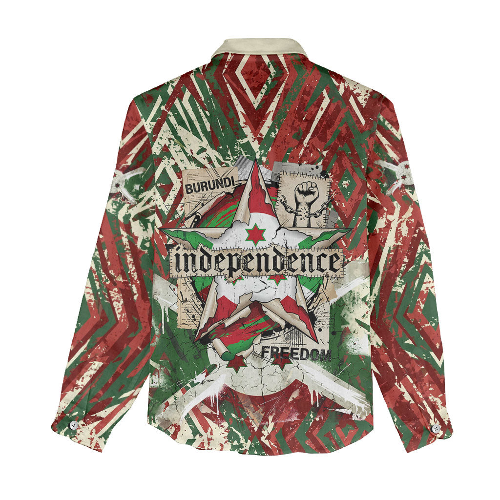 Burundi Independence Day Women Casual Shirt 1st July 1962 Distressed Grunge Flag Art - Broken Chains And Freedom Star