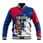 Liberia Christmas Baseball Jacket Santa Claus Map Graphic and Red Blue Festive - African Pride