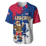 Liberia Christmas Baseball Jersey Santa Claus Map Graphic and Red Blue Festive - African Pride