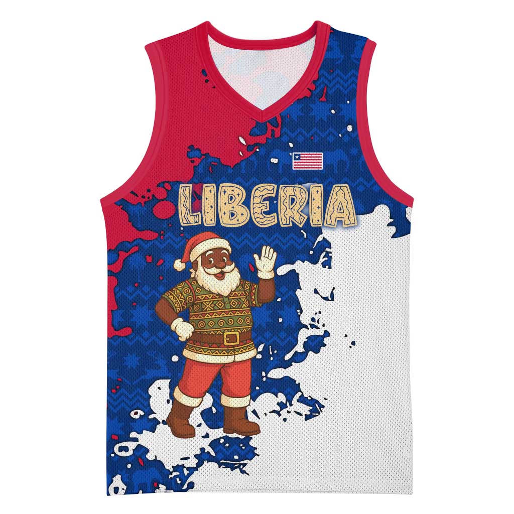 Liberia Christmas Basketball Jersey Santa Claus Map Graphic and Red Blue Festive TS04