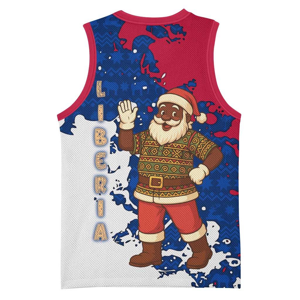 Liberia Christmas Basketball Jersey Santa Claus Map Graphic and Red Blue Festive TS04