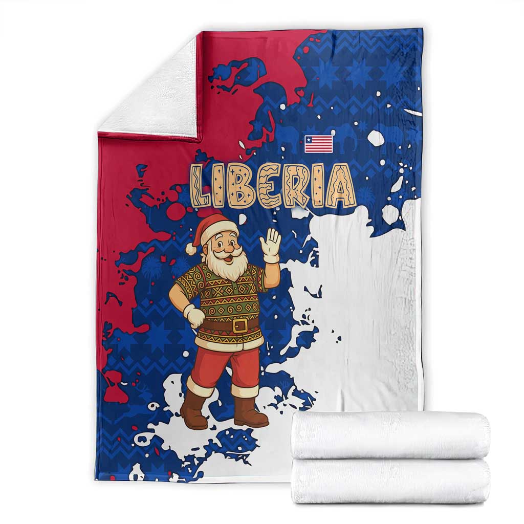 Liberia Christmas Blanket Santa Claus Map Graphic and Red Blue Festive - African Pride