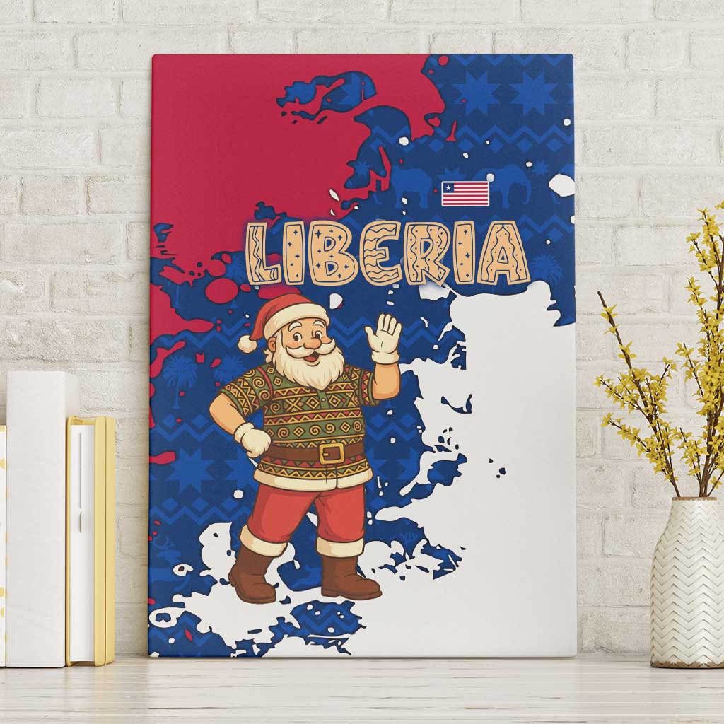 Liberia Christmas Canvas Wall Art Santa Claus Map Graphic and Red Blue Festive - African Pride