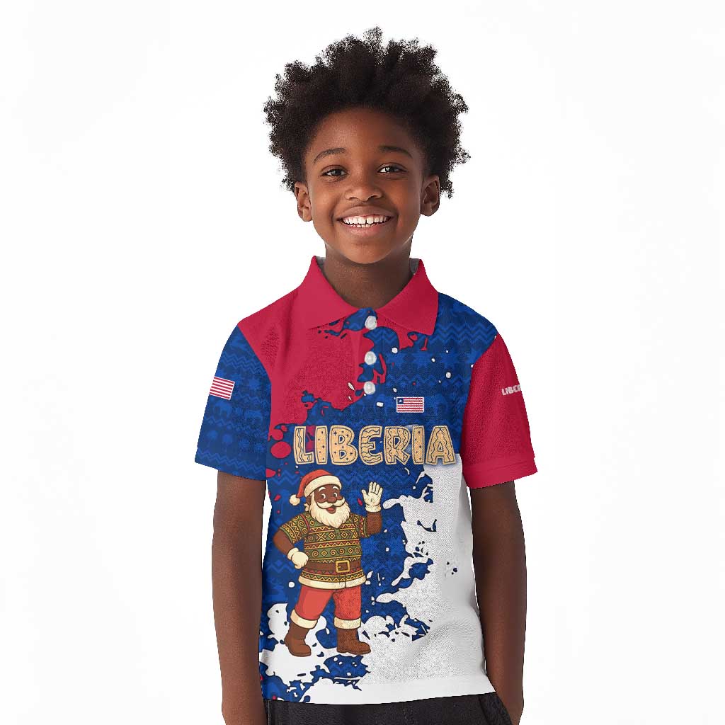 Liberia Christmas Kid Polo Shirt Santa Claus Map Graphic and Red Blue Festive - African Pride