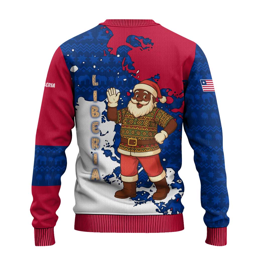 Liberia Christmas Ugly Christmas Sweater Santa Claus Map Graphic and Red Blue Festive - African Pride