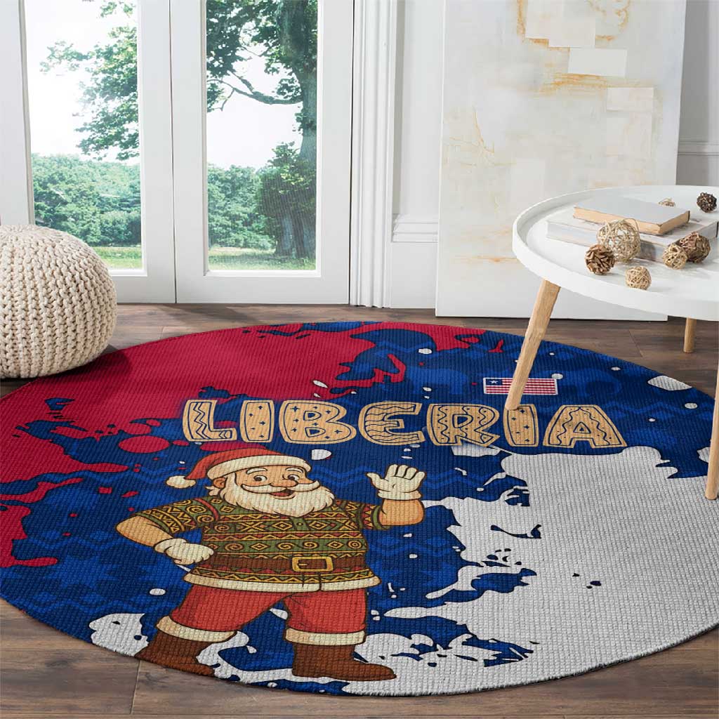 Liberia Christmas Round Carpet Santa Claus Map Graphic and Red Blue Festive - African Pride
