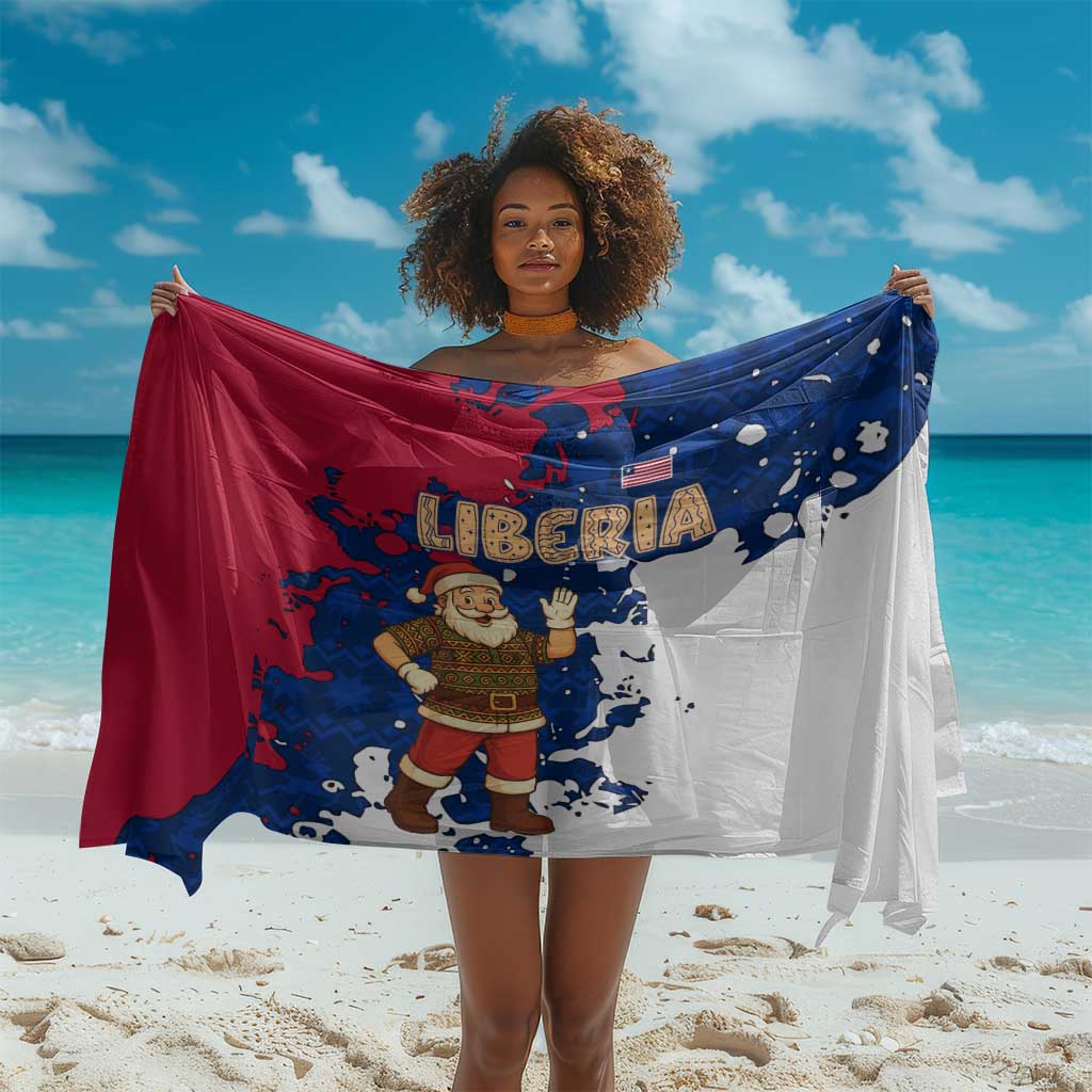 Liberia Christmas Sarong Santa Claus Map Graphic and Red Blue Festive - African Pride
