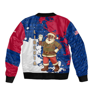 Liberia Christmas Sleeve Zip Bomber Jacket Santa Claus Map Graphic and Red Blue Festive - African Pride
