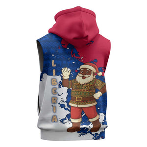 Liberia Christmas Sleeveless Zip Hoodie Santa Claus Map Graphic and Red Blue Festive - African Pride