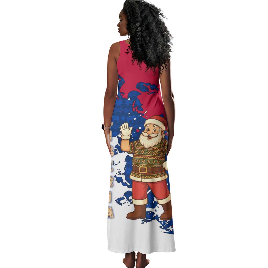 Liberia Christmas Tank Maxi Dress Santa Claus Map Graphic and Red Blue Festive - African Pride