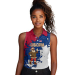 Liberia Christmas Women Sleeveless Polo Shirt Santa Claus Map Graphic and Red Blue Festive - African Pride