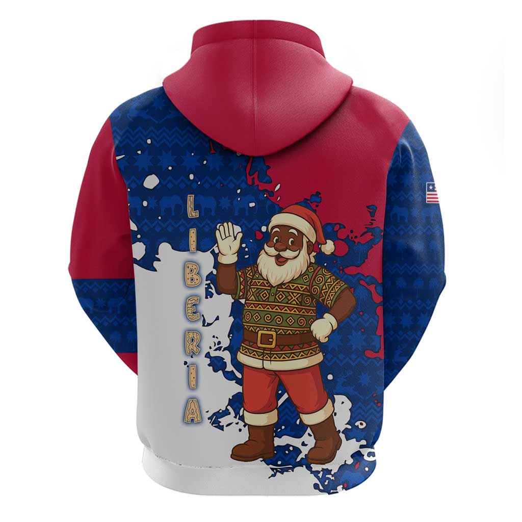 Liberia Christmas Zip Hoodie Santa Claus Map Graphic and Red Blue Festive - African Pride