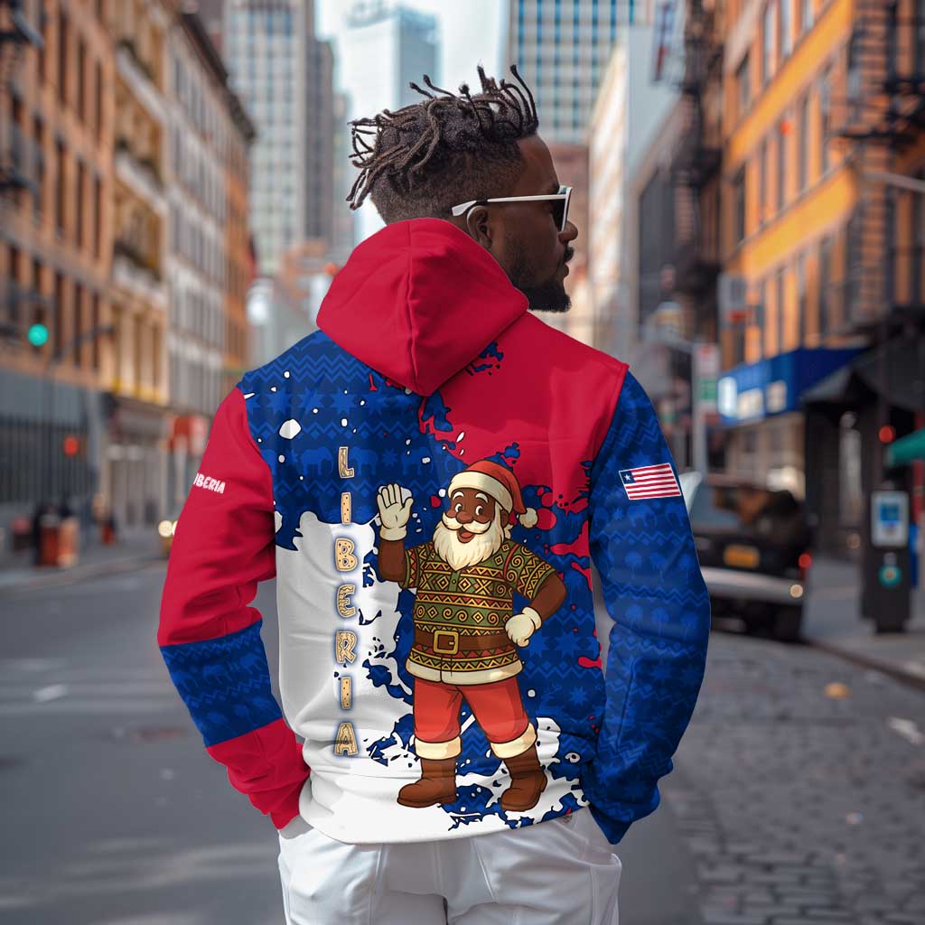 Liberia Christmas Zip Hoodie Santa Claus Map Graphic and Red Blue Festive - African Pride