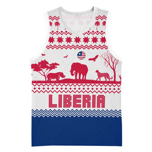 Liberia Christmas Basketball Jersey Red Wildlife Silhouettes and White Blue Holiday TS04