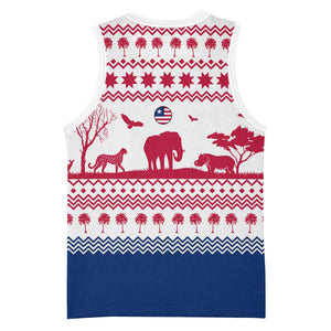 Liberia Christmas Basketball Jersey Red Wildlife Silhouettes and White Blue Holiday TS04