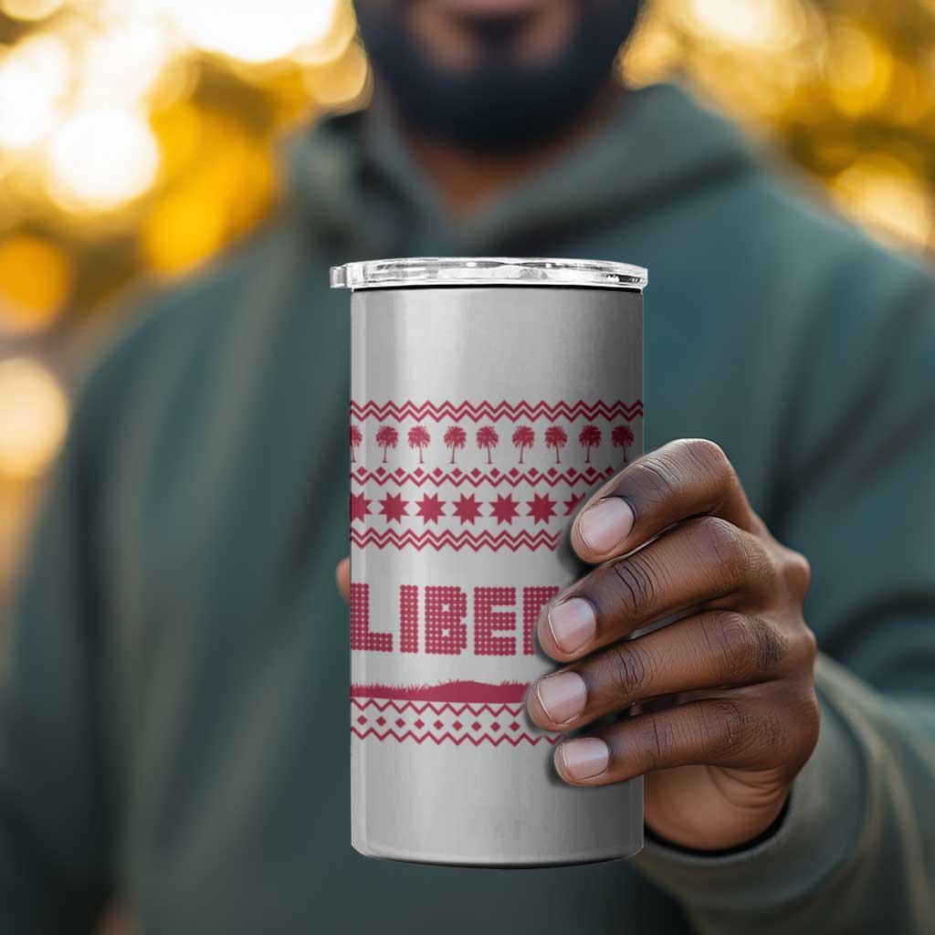 Liberia Christmas 4 in 1 Can Cooler Tumbler Red Wildlife Silhouettes and White Blue Holiday - African Pride