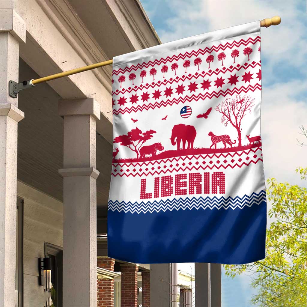 Liberia Christmas Garden Flag Red Wildlife Silhouettes and White Blue Holiday - African Pride