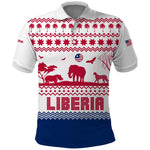 Liberia Christmas Polo Shirt Red Wildlife Silhouettes and White Blue Holiday - African Pride