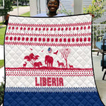 Liberia Christmas Quilt Red Wildlife Silhouettes and White Blue Holiday - African Pride