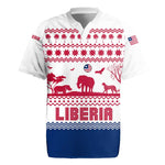 Liberia Christmas Rugby Jersey Red Wildlife Silhouettes and White Blue Holiday - African Pride
