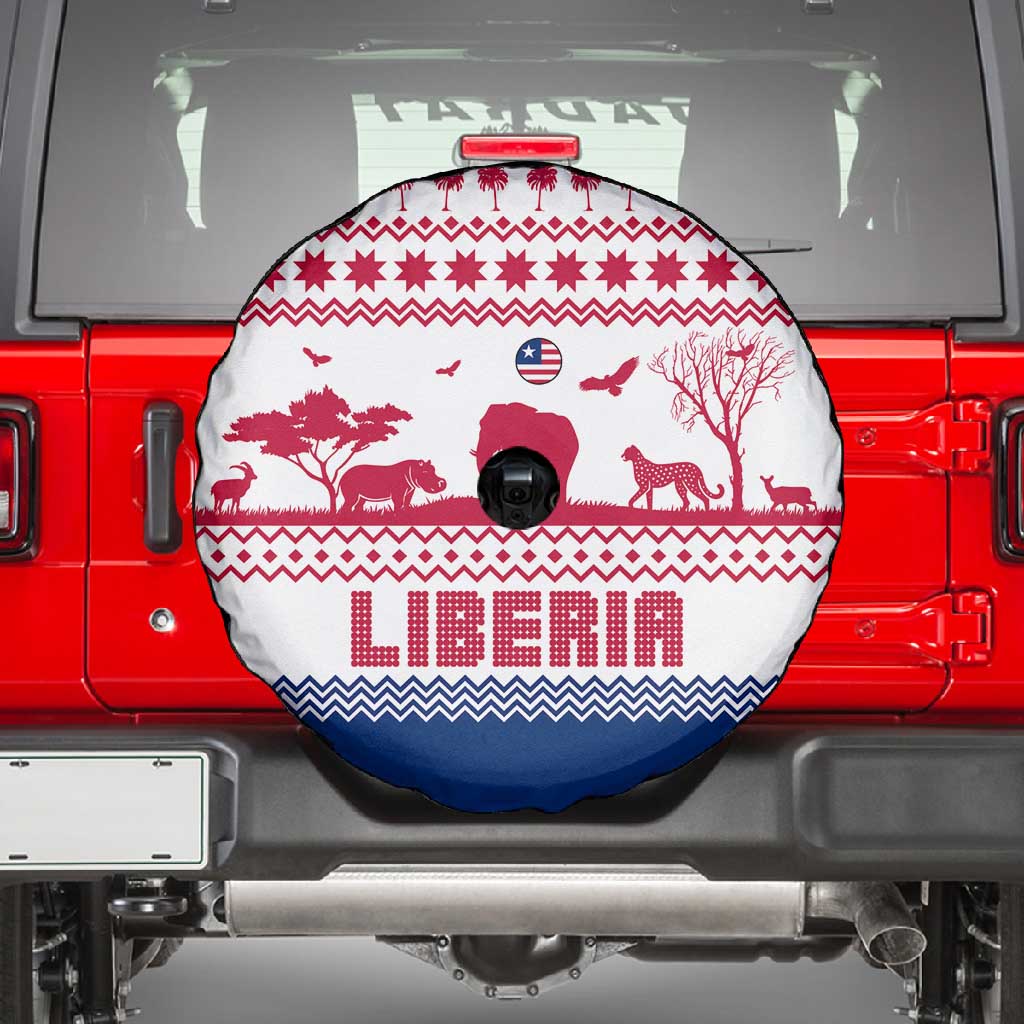 Liberia Christmas Spare Tire Cover Red Wildlife Silhouettes and White Blue Holiday - African Pride