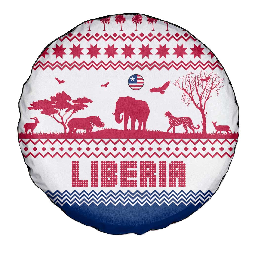 Liberia Christmas Spare Tire Cover Red Wildlife Silhouettes and White Blue Holiday - African Pride