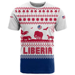 Liberia Christmas T shirt Red Wildlife Silhouettes and White Blue Holiday - African Pride