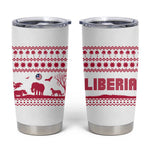 Liberia Christmas Tumbler Cup Red Wildlife Silhouettes and White Blue Holiday - African Pride