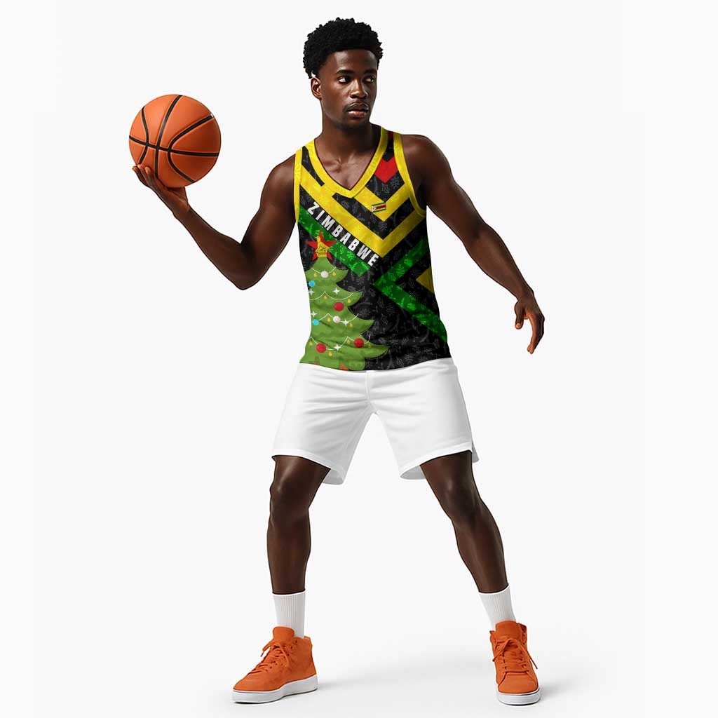Zimbabwe Christmas Basketball Jersey Flag Colors Xmas Tree and Holiday TS04