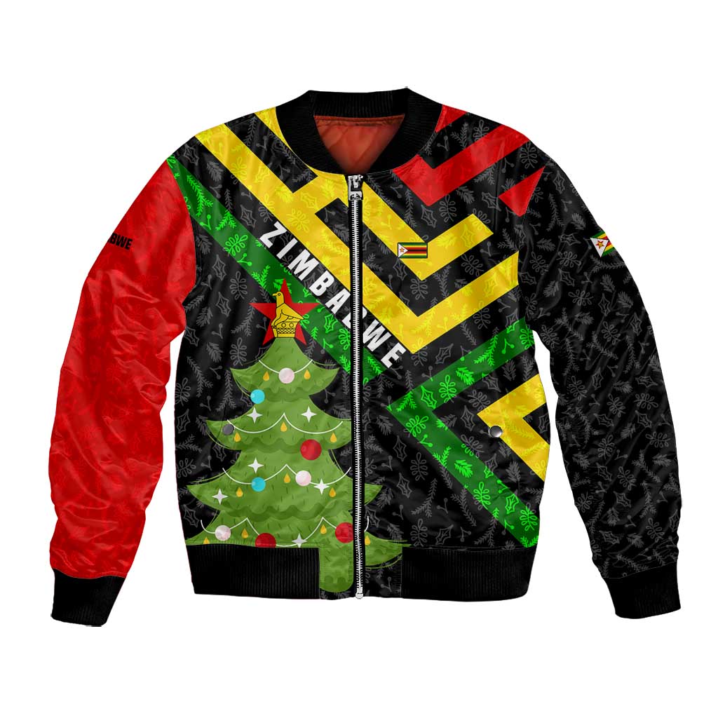 Zimbabwe Christmas Bomber Jacket Flag Colors Xmas Tree and Holiday - African Pride