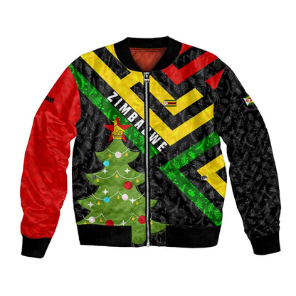 Zimbabwe Christmas Bomber Jacket Flag Colors Xmas Tree and Holiday - African Pride