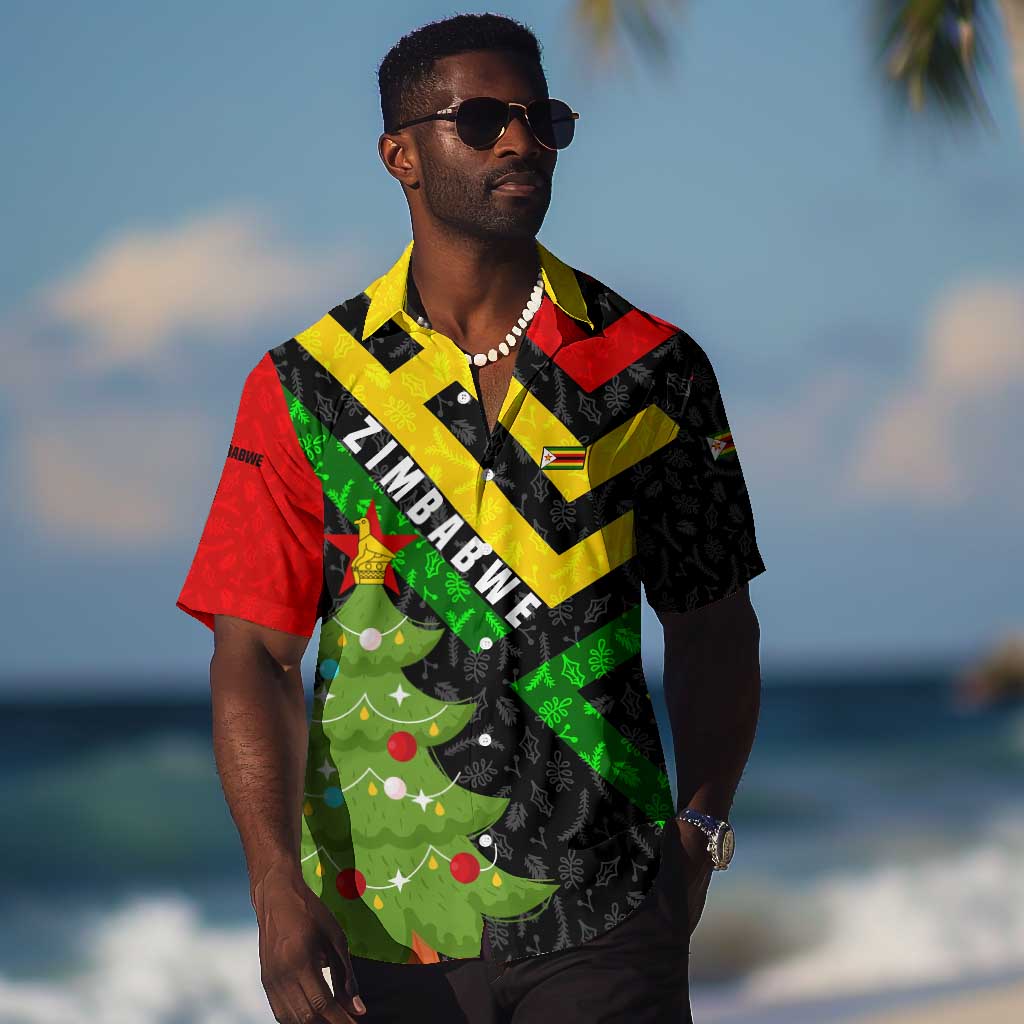 Zimbabwe Christmas Hawaiian Shirt Flag Colors Xmas Tree and Holiday - African Pride