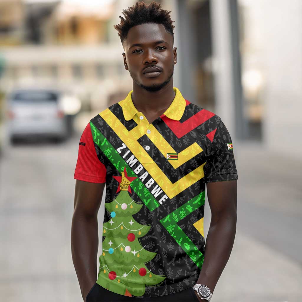 Zimbabwe Christmas Polo Shirt Flag Colors Xmas Tree and Holiday - African Pride