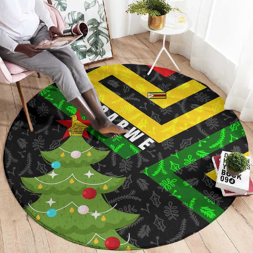 Zimbabwe Christmas Round Carpet Flag Colors Xmas Tree and Holiday - African Pride