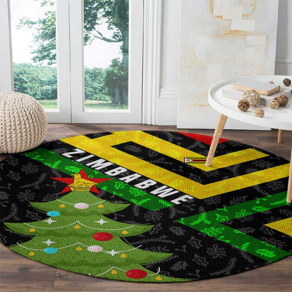 Zimbabwe Christmas Round Carpet Flag Colors Xmas Tree and Holiday - African Pride