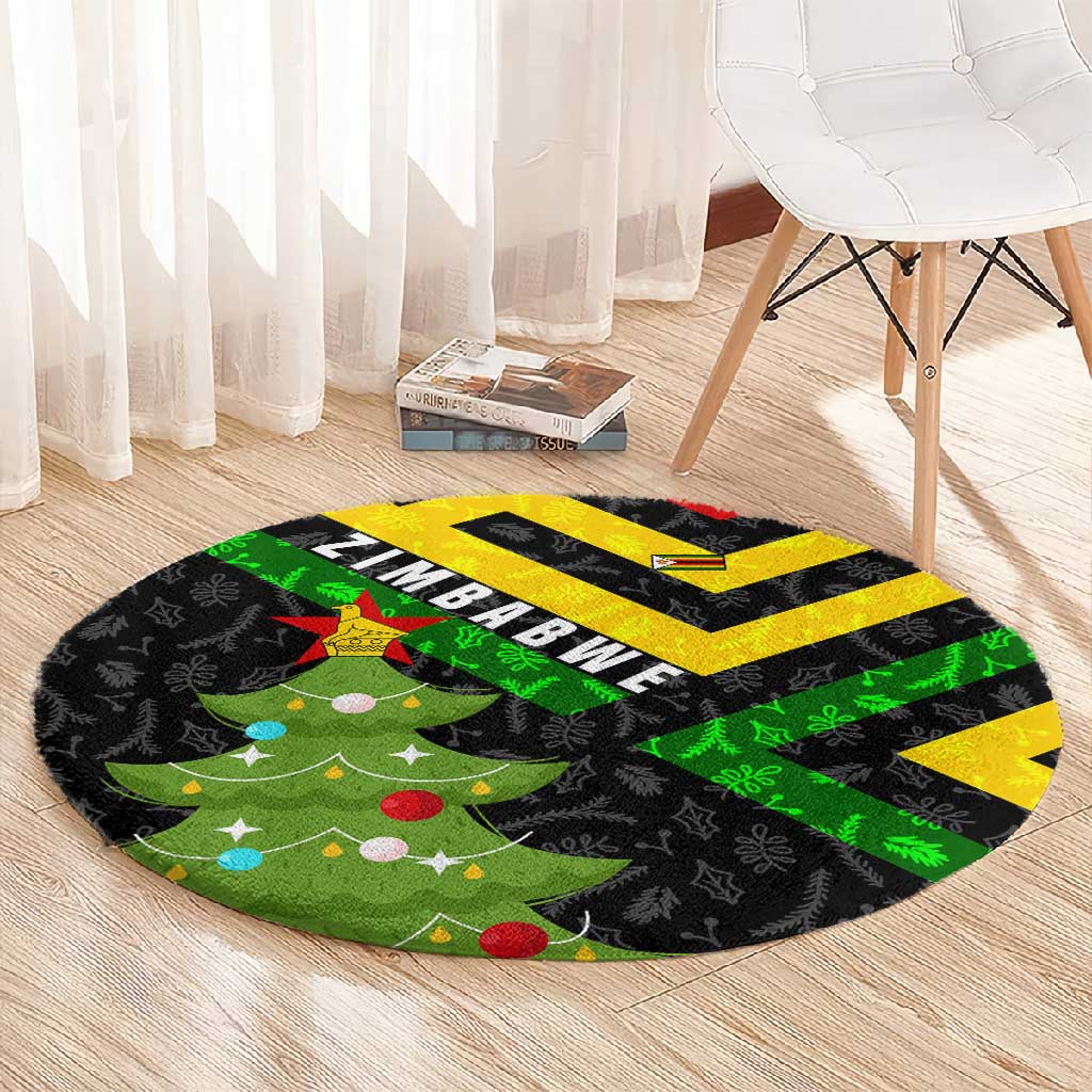 Zimbabwe Christmas Round Carpet Flag Colors Xmas Tree and Holiday - African Pride