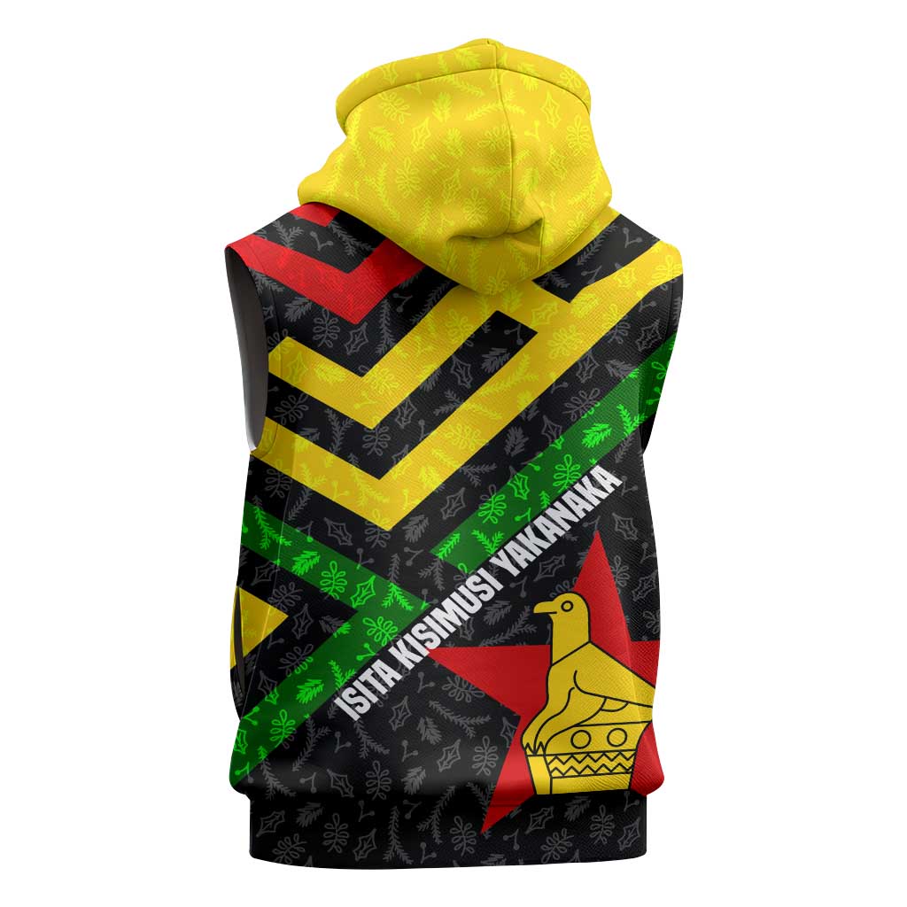 Zimbabwe Christmas Sleeveless Zip Hoodie Flag Colors Xmas Tree and Holiday - African Pride