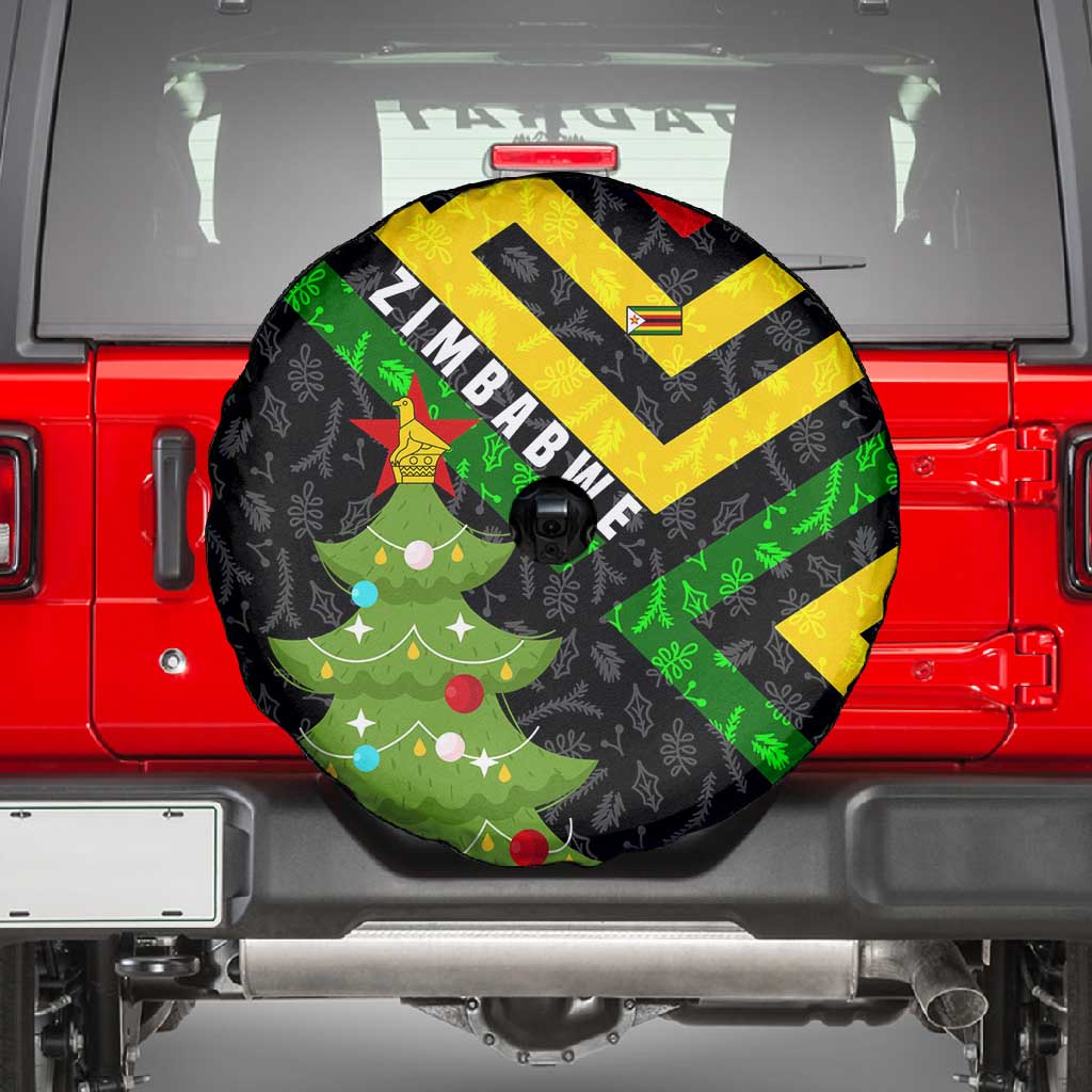 Zimbabwe Christmas Spare Tire Cover Flag Colors Xmas Tree and Holiday - African Pride