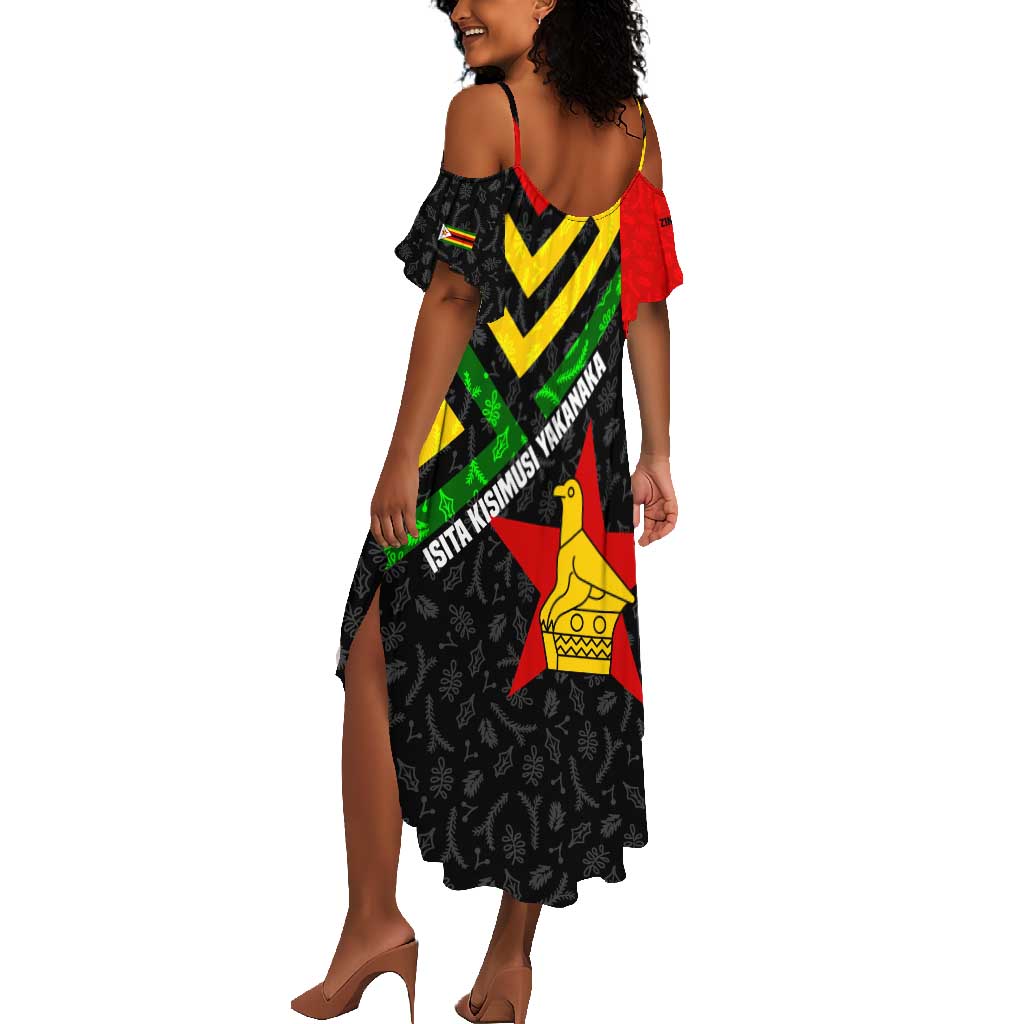 Zimbabwe Christmas Summer Maxi Dress Flag Colors Xmas Tree and Holiday - African Pride