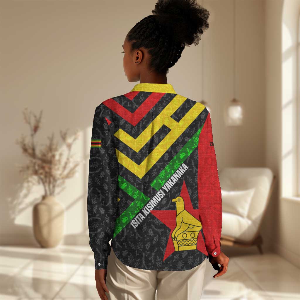 Zimbabwe Christmas Women Casual Shirt Flag Colors Xmas Tree and Holiday - African Pride
