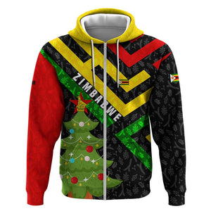 Zimbabwe Christmas Zip Hoodie Flag Colors Xmas Tree and Holiday - African Pride
