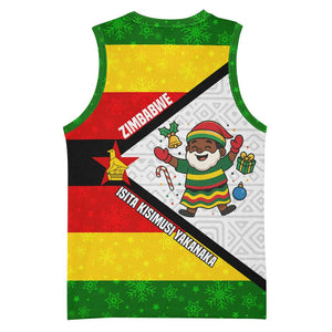 Zimbabwe Christmas Basketball Jersey Festive Santa Palm Tree and Red Yellow Green Flag TS04